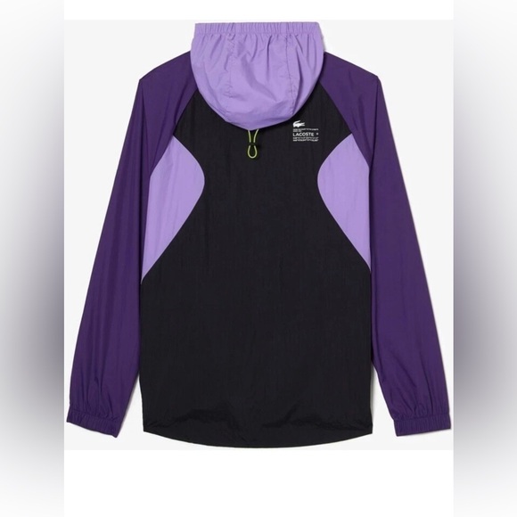 Lacoste Colorblock Windbreaker Jacket Purple Black Hooded Size 52 Size M/L - Picture 1 of 6